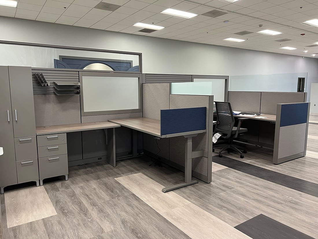 new building staff workstations in showroom